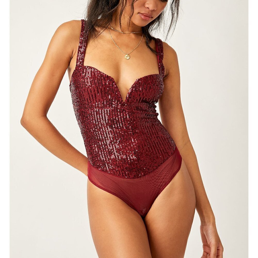 FREE PEOPLE Sparks Fly Bodysuit / Red Pop - Picture 2 of 7